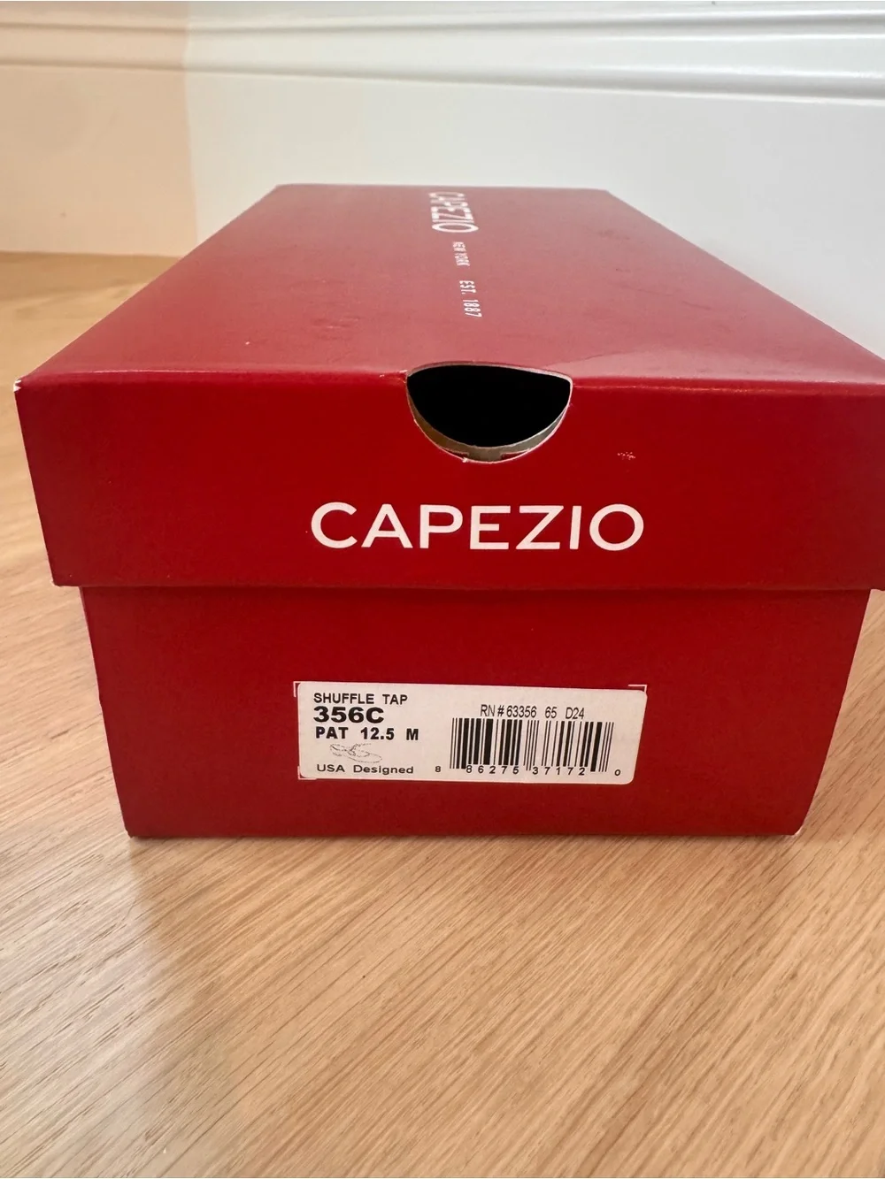 Capezio Black Patent Tap Shoes with Ribbon and snap closure -size 12.5